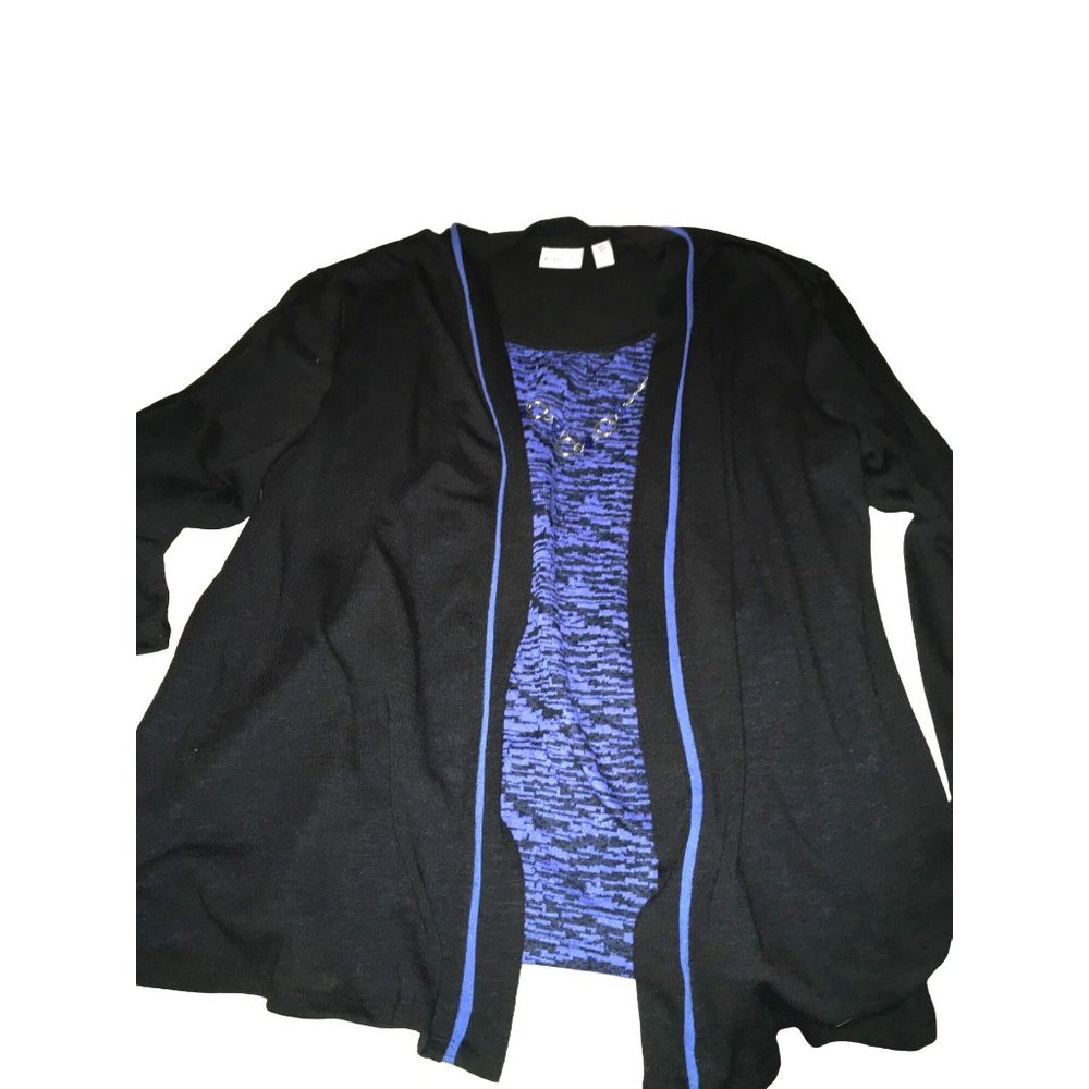 Kim Rogers Blue and Black Mock Jacket and Shirt Combo size XLarge with Necklace